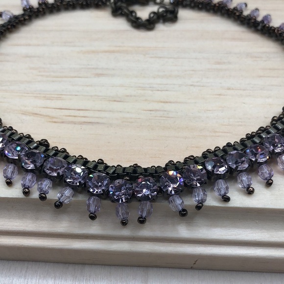 VINTAGE brass sparkling pink crystals choker collar necklace dressy statement. - Picture 5 of 5